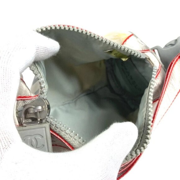 CHANEL Sports Logo mini Bag cylindrical pouch Shoulder Bag Nylon White/Red - Picture 11 of 12